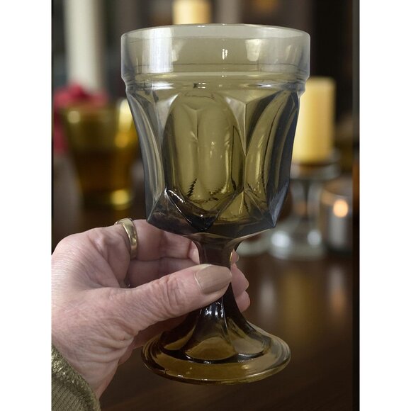Vintage Anchor Hocking Fairfield Goblets in Brown – Set of 2, 6” Mid-Century Mod - Picture 3 of 6